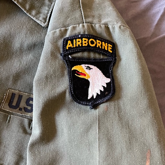 Army Fatigue Blouse Shirt | Olive Green | Mens 14 1/2 X 33 | Airborne Patch - Picture 4 of 8